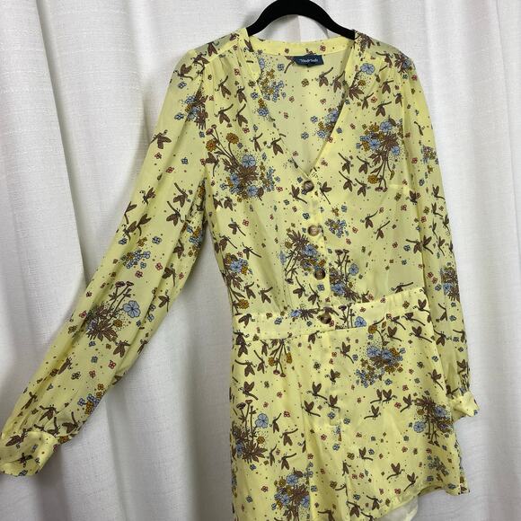 ModCloth Yellow Dragonfly Retro Floral Time To Suit Up Long Sleeve Romper Sz.M - Picture 8 of 15